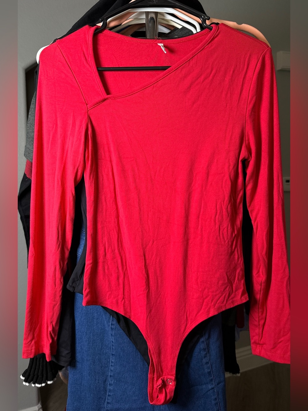 Women’s Red Long-Sleeve Bodysuit Top
